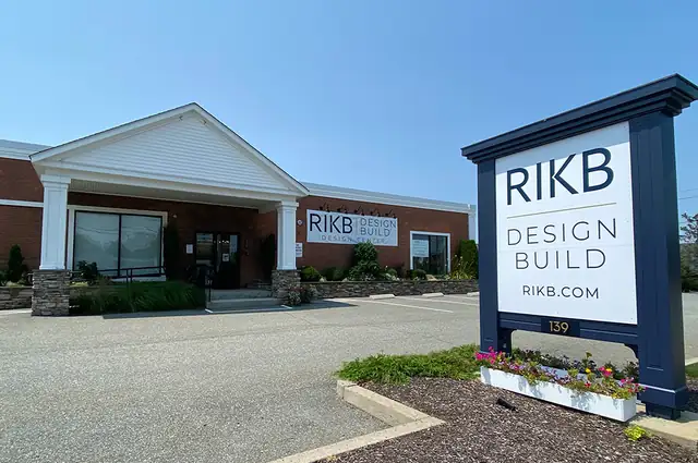 RIKB Design Build design center with its navy and white sign at 139 Jefferson Boulevard, Warwick, RI